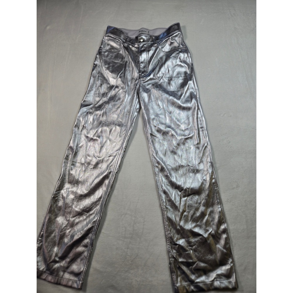 Abercrombie & Fitch The 90s Relaxed High Rise Silver Metallic Faux Leather Pants